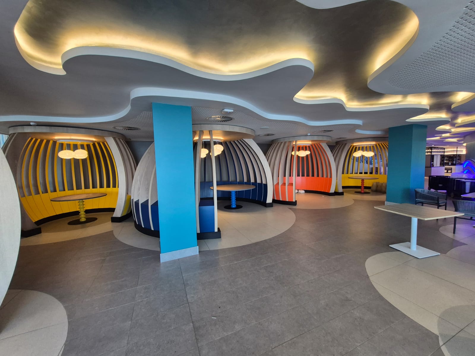 Club Med — sculptural dining pods and feature ceiling installed by Ram Shopfitting